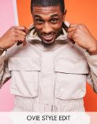 Asos White Utility Jacket With 3d Pockets In Beige Nylon-grey