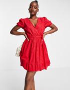 Na-kd Eyelet Wrap Dress In Red