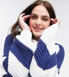 In The Style Plus X Billie Faiers Oversized Contrast Knitted Sweater In Navy Stripe