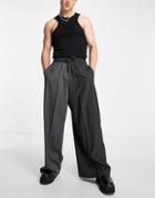 Asos Design Extreme Wide Leg Smart Pant In Gray Stripe Splice-grey