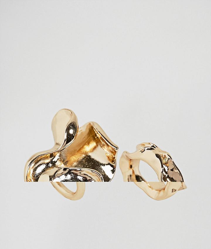 Asos Pack Of 2 Folded Metal Rings - Gold