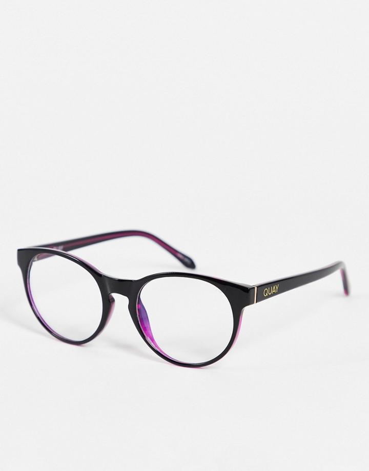 Quay Round Blue Light Glasses With Pink And Black Frame