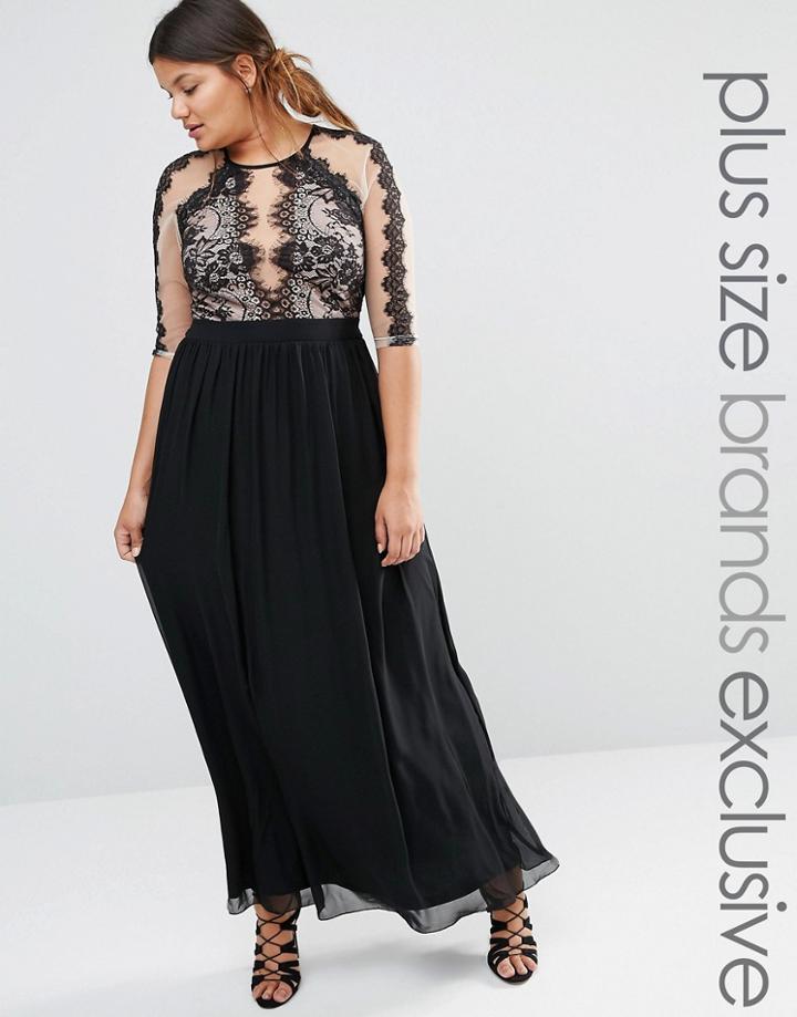 Little Mistress Plus Lace Bodice Maxi Dress - Black
