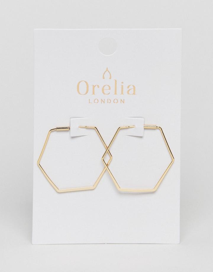 Orelia Gold Plated Medium Hexagon Hoop - Gold