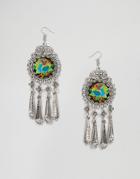 Reclaimed Vintage Round Embroidered Drop Earrings - Silver