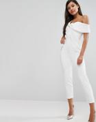 Lavish Alice Asymmetric Shoulder Twist Front Jumpsuit - White