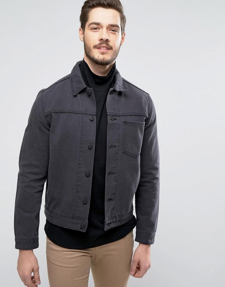 Asos Denim Jacket With One Pocket In Black - Black