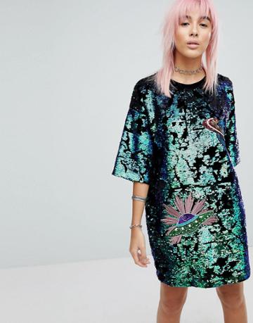 Ragyard T-shirt Dress In Sequin - Green