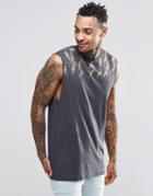 Asos Longline Sleeveless T-shirt With Bleach Spatter - Washed Black