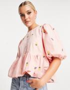 In The Style X Lorna Luxe Puff Sleeve Swing Top In Pink Floral Print