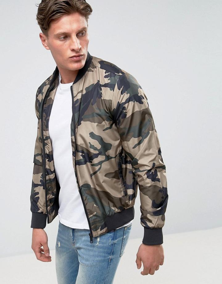 Brave Soul Camo Bomber - Green