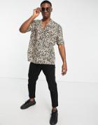 New Look Short Sleeve Leopard Print Shirt In Stone-neutral