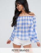 New Look Petite Gingham Ruffle Tiered Top - Blue