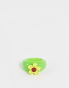 Asos Design Plastic Ring With Yellow Flower In Green-multi