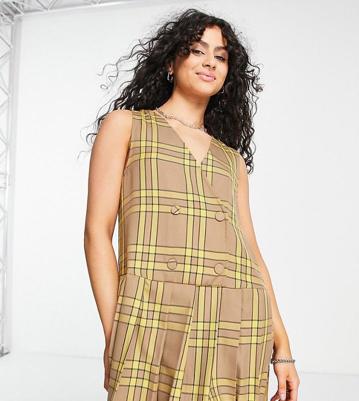 Collusion Check Pinafore Mini Dress In Brown