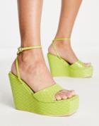 Public Desire Kempton Wedge Heeled Sandals In Lime Snake-green