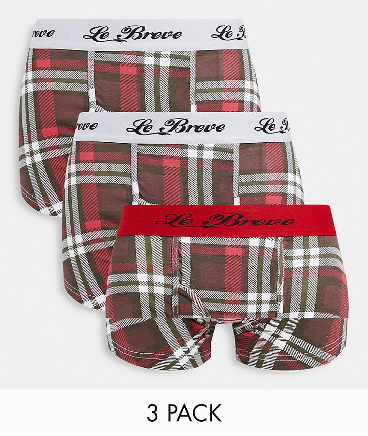 Le Breve Bay 3 Pack Boxer Shorts In Red Check