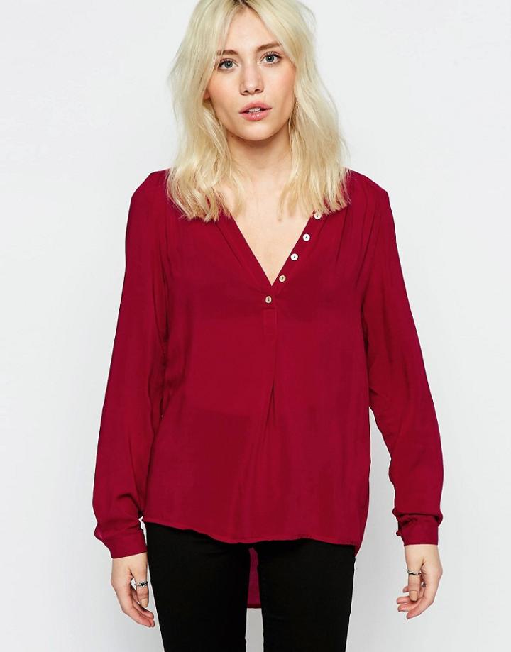 Only Fallow Collarless Shirt In Rio Red - Rio Red