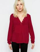 Only Fallow Collarless Shirt In Rio Red - Rio Red