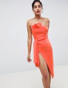 Asos Design Scuba Origami Front Super Thigh Split Bodycon Dress - Orange