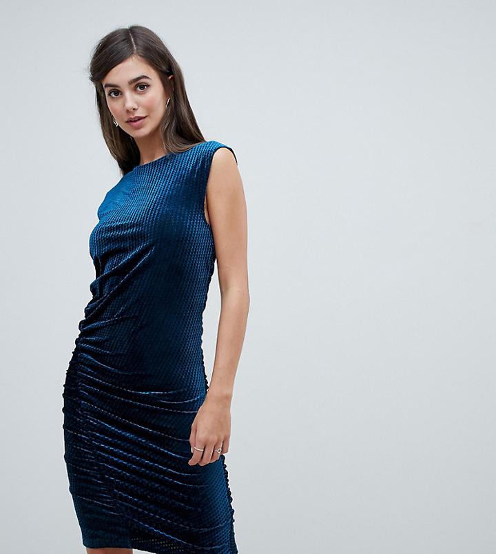 Y.a.s Tall Velvur Rouched Velvet Dress - Blue