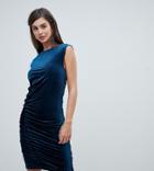 Y.a.s Tall Velvur Rouched Velvet Dress - Blue