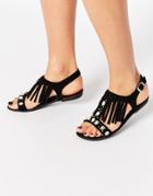 New Look Fringe Jewelled Flat Sandals - Black