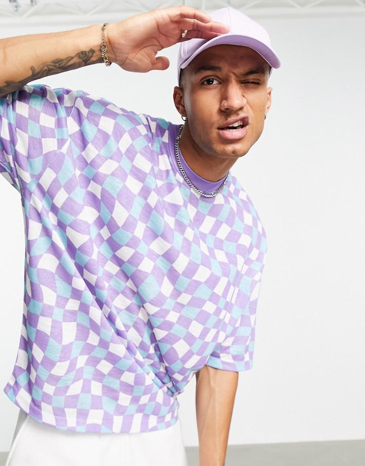 Asos Design Oversized T-shirt In All Over Checkerboard Print - Part Of A Set-multi