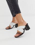 River Island Leather Heeled Sandals With Cross Front In White-multi