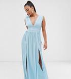 Asos Design Petite Premium Lace Insert Pleated Maxi Dress - Blue