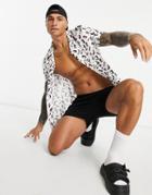 Asos Design Regular Revere Animal Skin Paintstroke Spot Shirt In White