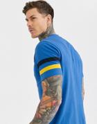 Asos Design T-shirt With Contrast Sleeve Stripes In Blue