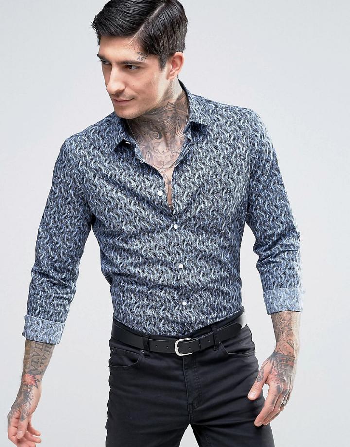 Devils Advocate Blue Wave Slim Fit Shirt - Blue