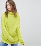 Prettylittlething High Neck Cable Sleeve Sweater - Green