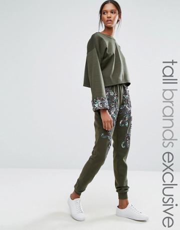 Starry Eyed Tall Heavily Embellished Paisley Detail Joggers - Green