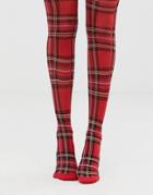 Monki Checked Tights In Red - Red