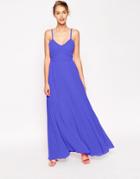 Asos Sheer And Solid Pleated Maxi Cami Dress - Cobalt