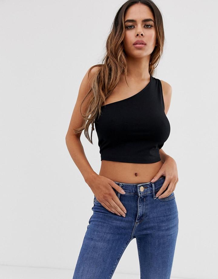 Asos Design Fuller Bust One Shoulder Sleeveless Crop Top In Black - Black