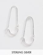 Asos Design Sterling Silver Minimal Safety Pin Earrings - Silver