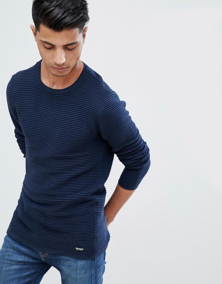 Threadbare Stretch Ribbed Crew Neck Sweater - Navy