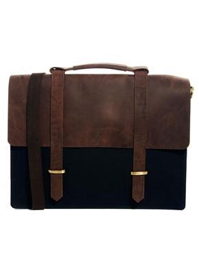 Asos Canvas And Leather Satchel - Navy