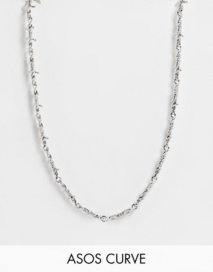 Asos Design Curve Necklace In Fine Barbed Wire Design In Silver Tone