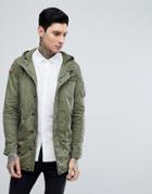 Schott Stanton Military Lightweight Hooded Parker Jacket With Badge In Green - Green