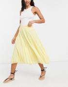 Asos Design Pleated Midi Skirt In Yellow