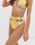 Montce Paula Tie Up Bikini Bottom In Yellow Floral - Multi