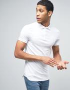 Asos Longline Muscle Polo In White With Curved Hem - White