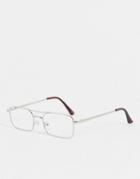 Asos Design Metal Aviator Fashion Glasses With Clear Lens In Silver
