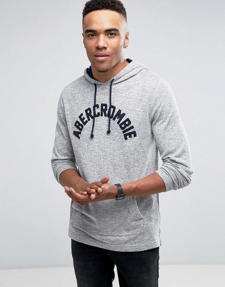 Abercrombie & Fitch Long Sleeve Top Hooded Front Logo In Gray - Beige