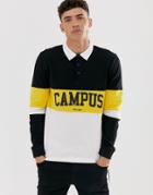 Only & Sons Pique Rugby Polo With Campus Print-black