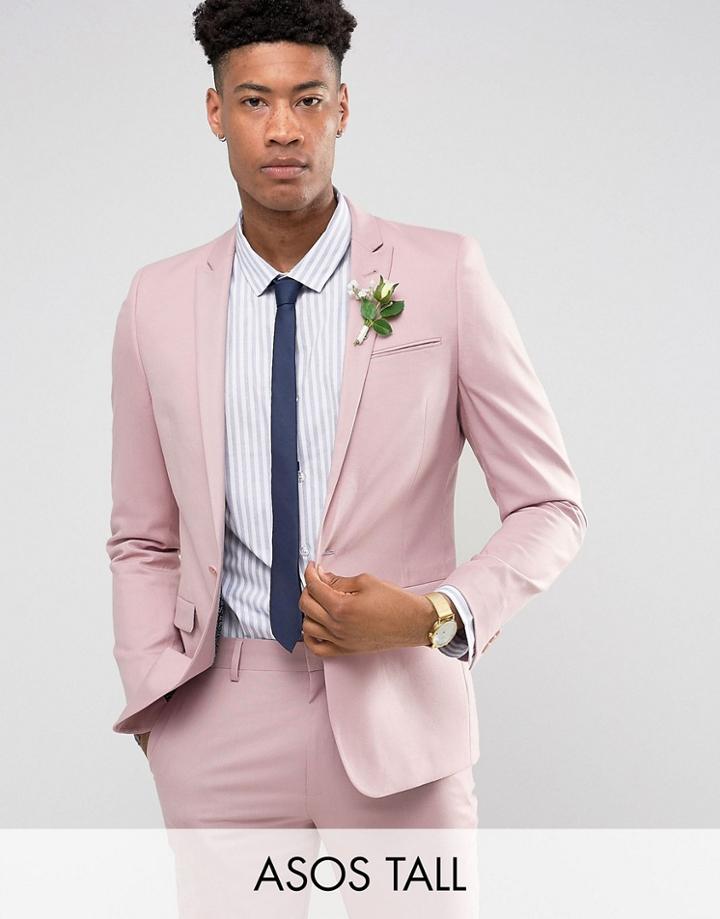 Asos Tall Wedding Skinny Suit Jacket In Dusky Pink - Pink